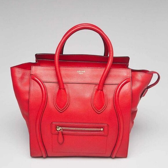 Celine Coquelicot Drummed Calfskin Leather Mini Luggage Tote Bag - Picture 1 of 12